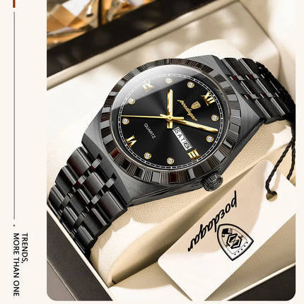 POEDAGAR Business Men's Watches Waterproof Luminous Week Date Fashion Men's Wristwatch Stainless Steel Quartz Watch For Men Reloj