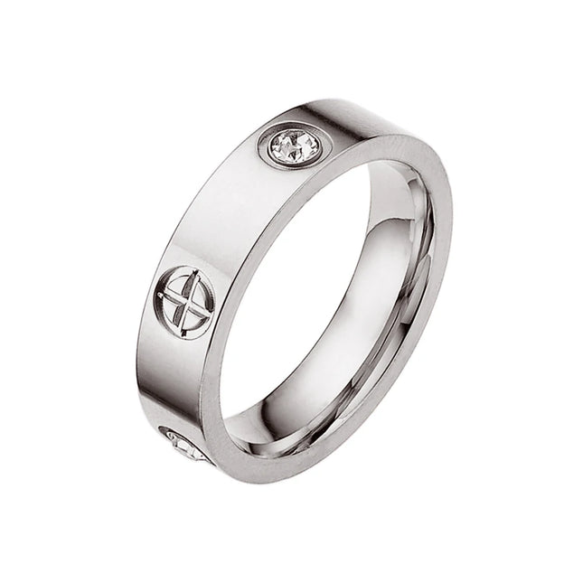 Classic Cross Stainless Steel Love Ring For Women Men Rose Gold Color Couple CZ Crystal Rings Luxury Jewelry Wedding Gift
