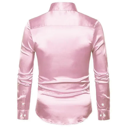 Amazon Spring Autumn Men's Long Sleeve Shirt Casual Fashionable Shiny Interior Top Men's European Style Foreign Trade Shirt