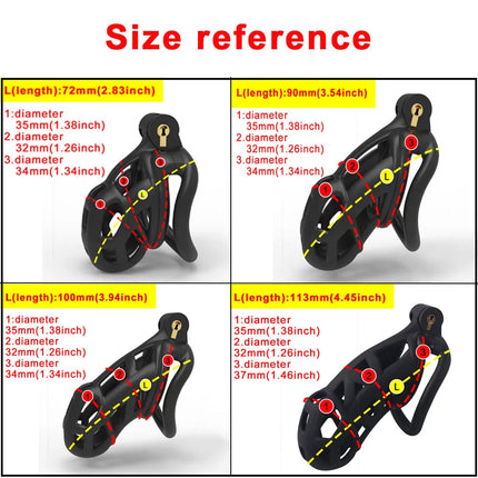 Black or Pink Male Penis Cage Chastity Cage Lock Device w/4 Rings Virginity Device 5 Sizes