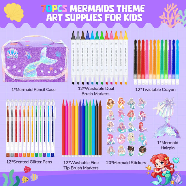 Mermaid Drawing Kit For Kids With Markers Crayons Pencil Case Educational Art And Creativity Kits Coloring Set Montessori Toys