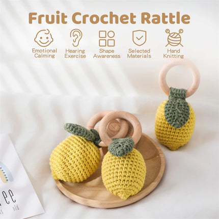 1PC Baby Rattle Toys Crochet Lemon/Pear Soother Bracelet Wooden Teether Ring Baby Mobile Pram Crib Wooden Toys Newborn Gifts