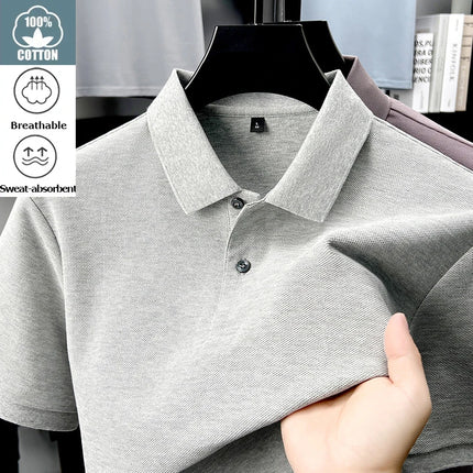 Men's 100% Cotton Polo Shirt - Summer Casual Breathable Tee, 19 Colors, Ideal for Golf and Sports, Business Casual, Silk-Like Finish