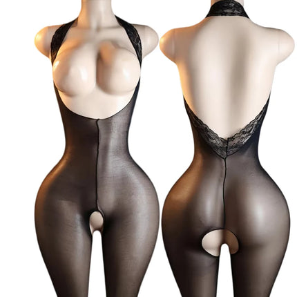 Black Sexy Halter Backless Hollow Open Mesh One-piece Jacquard Lingerie Bdsm Adult Couples Set For Sexual 18 Crotchless Sex Shop