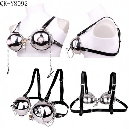 QKKQ Breast Cover With Nipple Clamp Nipples Covers Female Chest Hood Harness Hollow Breast Clip Milk Clips Bondage BDSM Sex Toys