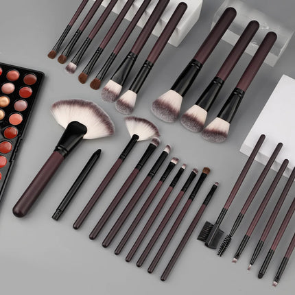 26-Piece Rosewood Pro Makeup Brush Set Premium Animal Hair Eco-Friendly Soft Brushes for Contouring, Blush & Highlighter