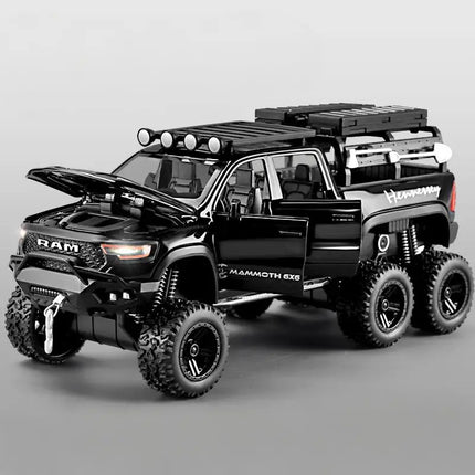 1:32 Dodge Tyrannosaurus Rex RAM 1500 TRX 6*6 Warlord Alloy Miniature Car Diecast Metal Scale Model Sound ＆ Light Kid Toy Car