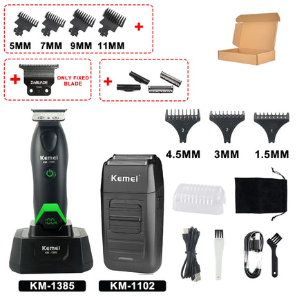 Kemei KM-1385 Professional Hair Clipper T-Blade 7500RPM 5W DC Motor with Dock LED Display 1400mAh Men's Hair Trimmer Machine