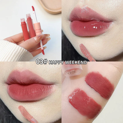 Double-Headed Lip Gloss Waterproof Moisturizing Long-Lasting Mist Matte Velvet Mirror Lip Gloss Cosmetics