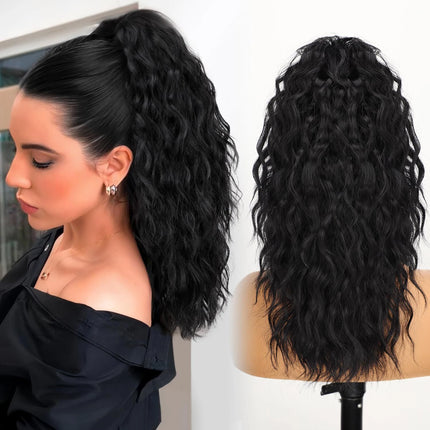 Synthetic Claw Long Wavy Ponytail Extension Black Brown 18-30" Curly Pony Tail Clip in Hair Extensions Fluffy Natural Looking