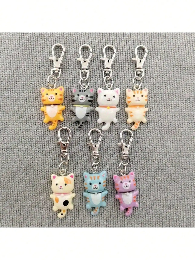7pcs Cat Keychain For Men And Women Cartoon Accessories Durable Keyring With Lobster Clasp Decorative Gift For Bags Car Keys