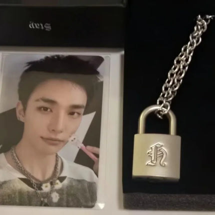 Smooth Matte Finish Metal Lock Necklace Same As Huang Xuanchen's Style New Punk Necklace Men Women Jewelry Couple Fans Collect