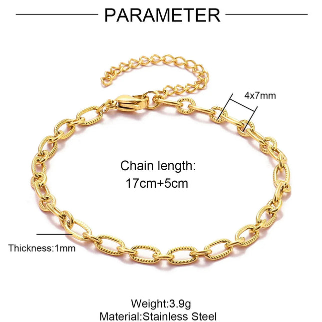 5pcs/Lot 17-22cm Stainless Steel Paperclip Cross Link Chain Bracelet Women Handmade DIY Charm Fashion Jewelry Making