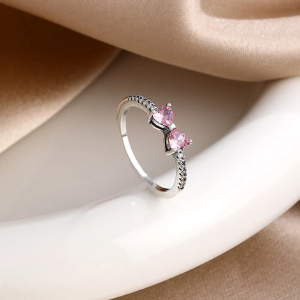 925 Sterling Silver Red Pink White bows Ring For Women Jewelry Open Design Wedding Party Fashion Gift