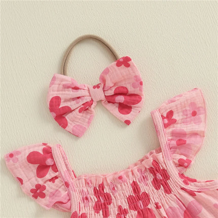 3pcs Summer Toddler Infant Baby Girl Casual Outfit Set Fly Sleeve Floral Print Tank Tops + PP Shorts Headband Baby Clothes