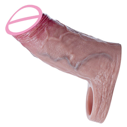 Realistic Silicone Penis Sleeve Extension With Dick Cock Ring Massager Enlarger Sheath for Small Dildo Adult Sex Toy for Men
