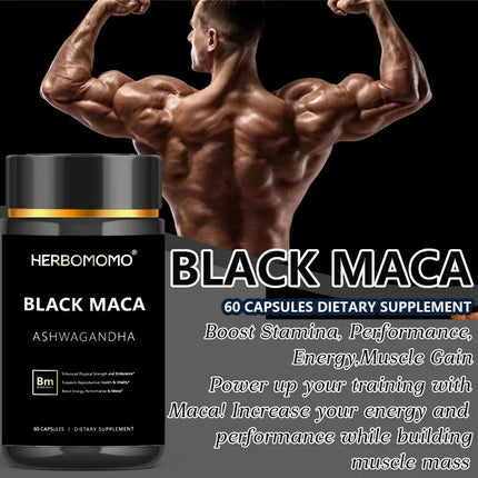 Natural Black Maca Booster for Men, Maca Root Capsules ，Ginseng Increase Endurance, Boosts Energy & Strength