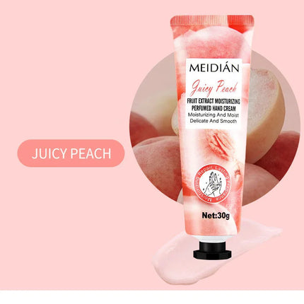 Five piece fruit scented hand cream for moisturizing and long-lasting fragrance retention. Hand care mask cream