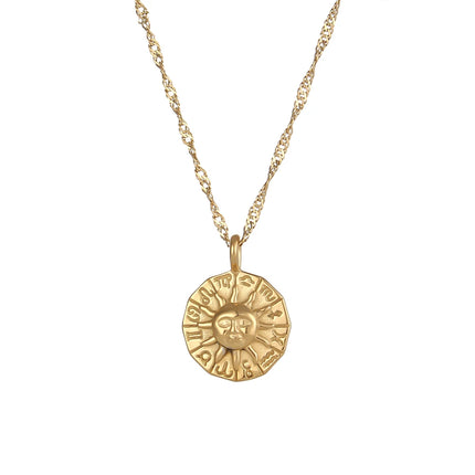 E.B.belle Creative Design Casting Stereoscopic Coin Necklace Stainless Steel Gold Color 12 Zodiac Sign Sun Necklace For Women