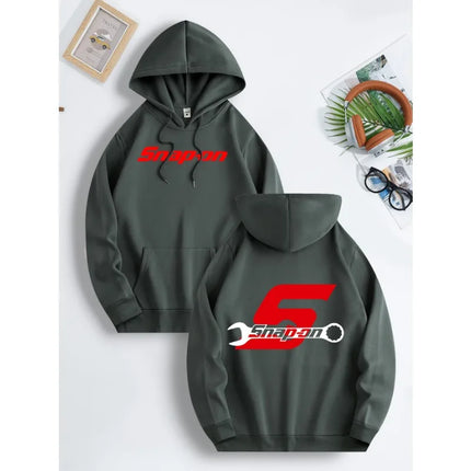 Snap on graphic hoodie with casual regular design, front pocket with slight elasticity and drawstring, suitable for all seasons