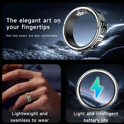 SR08 Display Screen Smart Ring Smart Touch Fitness Tracker Stainless Steel 5ATM IP68 Waterproof Intelligent Ring For Men Women