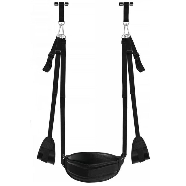 BDSM Sex Swing with Seat, Bondage Slave Leather Sex Hammock with Adjustable Straps, Hanging Door Handcuffs Leg Spreader Adult Toys