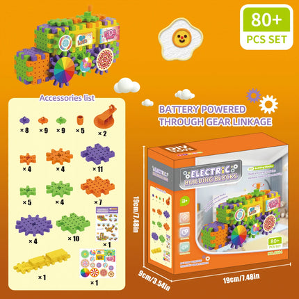 Children's Electric Gear Building Block Toy Set, DIY Car Tank Airplane Shape Puzzle Splicing, Halloween Gift (No Battery)