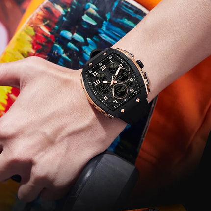 Men Sports Digital Wrist Watches For Male Clock Dual Display Man Tonneau Watches Chronograph Luminous Silicone Band Dropship