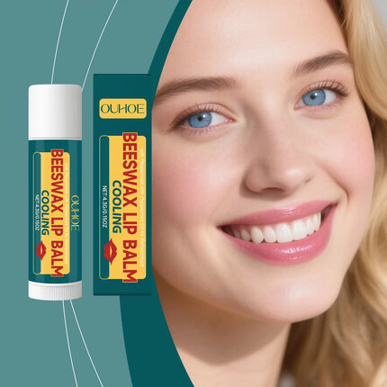 OUHOE Anti-Peeling Mint Beeswax Lip Balm - Hydrates, Moisturizes Softens Plumps and Nourishes Lips for Daily Care