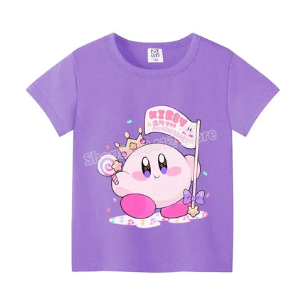Star Kirbys Summer Short Sleeve Kid Cute T-shirt Colorful Tops Baby Cartoon Fashion Tee Kawaii Game Boy Girl Casual Clothes Gift