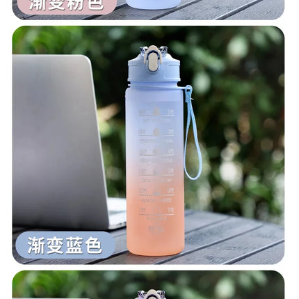 900ML Water Bottle With Time Marker Plastic Motivational Water Bottle with straw Drinking Bottle for Gym Sports Outdoor Travel