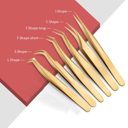 6PCS False Eyelash Tweezers Set For Fake Fan Lashes Extensions Planting Eyebrow Clip Eyelashes Tongs Makeup Nail Tools Kit