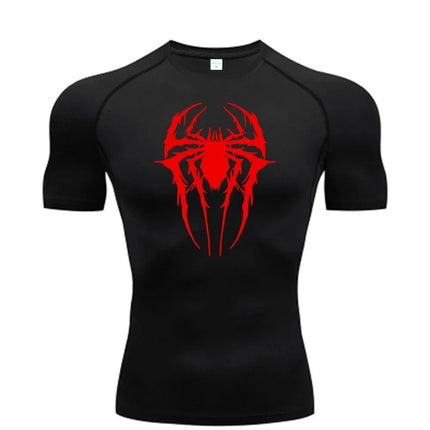 Men's Spider-printed Compressed Shirt, Fitness Sports, Running T-shirts, Fitness Sports Athletes Quick Dry Short-sleeved S-3XL