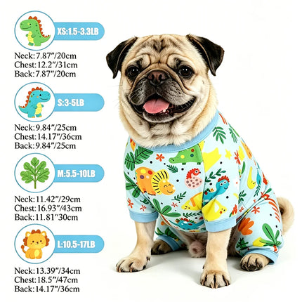 Cartoon Dinosaur Palm Leaf Print Dog Four Legged Pajamas Soft Cotton Pet Jumpsuit Breathable Medium Large Dog Loungewear