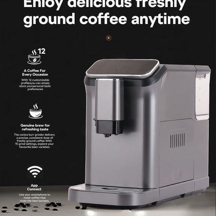 Mcilpoog WS-D5 Automatic Coffee Machine - Smart Wi-Fi , 12 Coffee Varieties, Touchscreen & Built-In Frother/1.5L Tank for Home