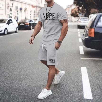 Fashionable men's summer new letter printed breathable round neck T-shirt shorts set outdoor quick drying casual clothing