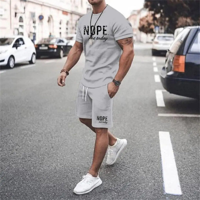Fashionable men's summer new letter printed breathable round neck T-shirt shorts set outdoor quick-drying casual clothing