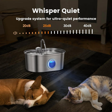 3.2L pet water dispenser, ultra-quiet stainless steel cat water fountain, automatic cat water fountain with water level window