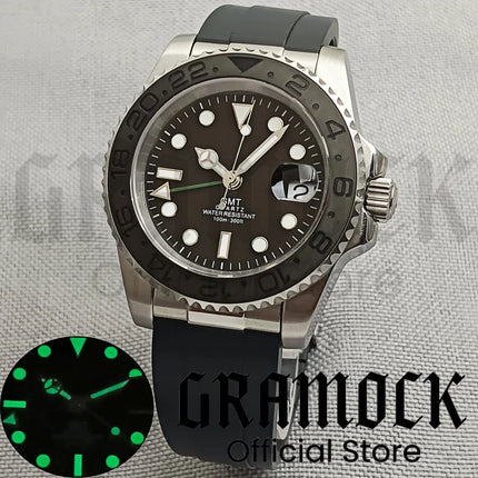 40mm GMT Men's Watch Ceramic Bezel Sapphire Glass Luminous Dial 10Bar Waterproof Sapphire Glass Stainless Steel Glideclas