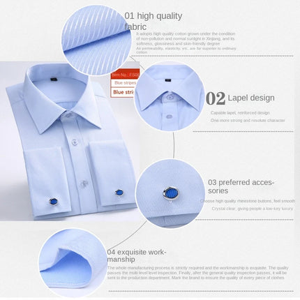 M~6XL Men's French Cuff Dress Shirt 2024New White Long Sleeve Formal Business Buttons Male Shirts Regular Fit Cufflinks Shirt