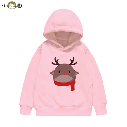 Christmas Reindeer Bear Santa Claus Children Hooded Sweatshirt Boy Girl Autumn Winter Daily Outdoor Casual Loose Warm Sportswear