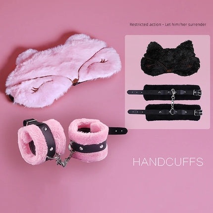 New 1Pc/set Handcuffs Adjustable PU Leather Plush Blindfold Masks Restraints Bondage Anal Plug Sex Toy For Women Adults Games