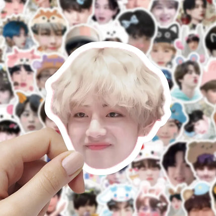 100pcs Kpop Korean Idol Cute Big Head Stickers Waterproof DIY Account Stickers Cute Cartoon Idol Sticker Fans Collection Gift