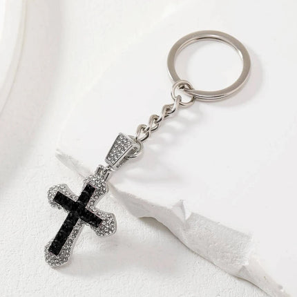 Street 1pc Shiny Rhinestone Cross Charm Gorgeous Keychain