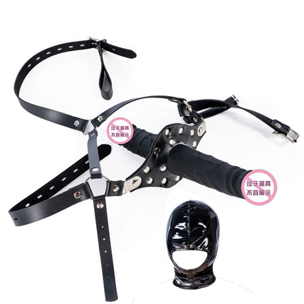 Leather Silicone Penis Mouth Gag,Dildo Gag,Double Penis Gag,Adult Bondage BDSM Restraint Open Mouth Gag,Role Play Game Hood Mask