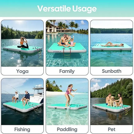 Inflatable Floating Dock Water Island Floating Raft Mat Air Deck Platform for Pools, Lakes, Rivers, Beaches, Oceans