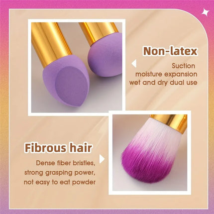 3 Pcs Double Ended Purple Makeup Sponge and Brush Set, Easy to Use, Portable Travel Set