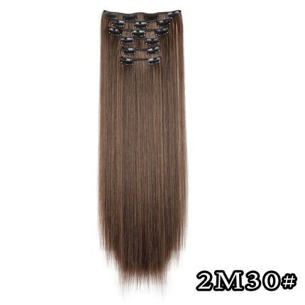 24 Inch Natural Hair Clips Synthetic Hair for Women Hair Tinsel Kit 16 Clips-on Hair in 6pcs Hair Extensions Wicks for Hair