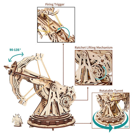 Siege Onager 3D Car Wooden Puzzle Scale Model,DIY Model Kit, Handcraft Gift,Home Decoration,Mechanical Model Kit, Building Toy