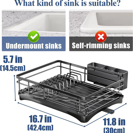 Spacious Kitchen Dish Rack with Drainboard - Rust-Resistant Countertop Drainer with Utensil Holder for Efficient Drying